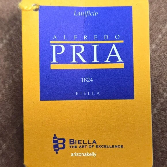 NWT Alfredo Pria Wool Scarf *TINY HOLE* Tan Pinstripe Biella Italy - Picture 4 of 12